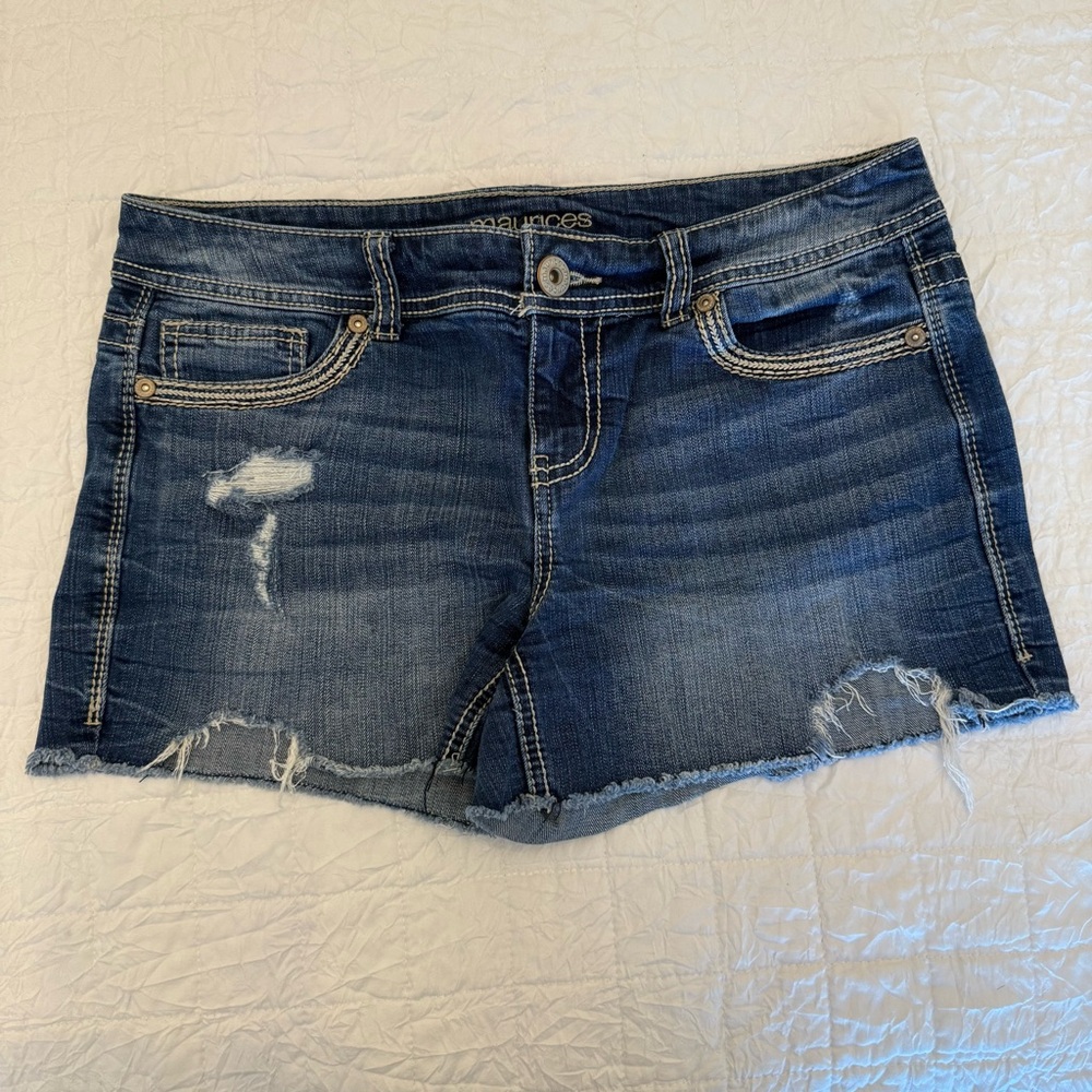 Maurices Blue Jean Shorts with Distressed Details